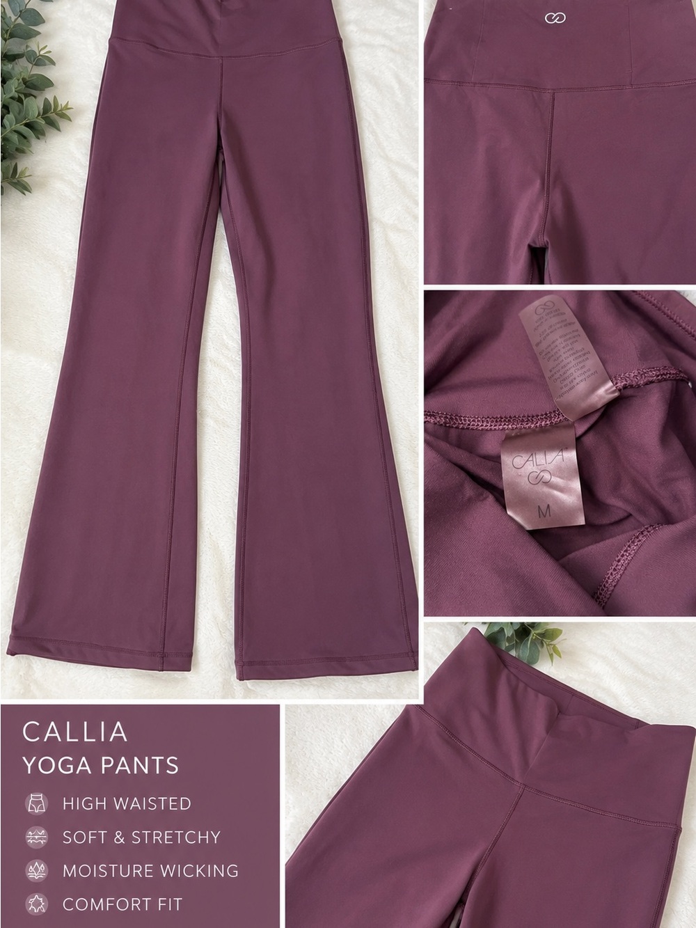 High-Waist Plum Yoga Leggings — Women's Flared Stretch Pants